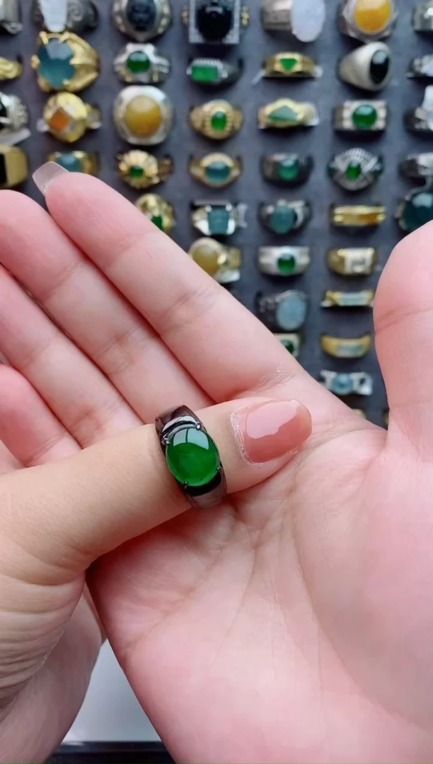 银S925镶嵌戒指翡翠弋天然翡翠A货男戒