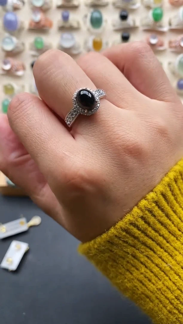 银S925镶嵌戒指翡翠缅甸天然A货翡翠2 2-6