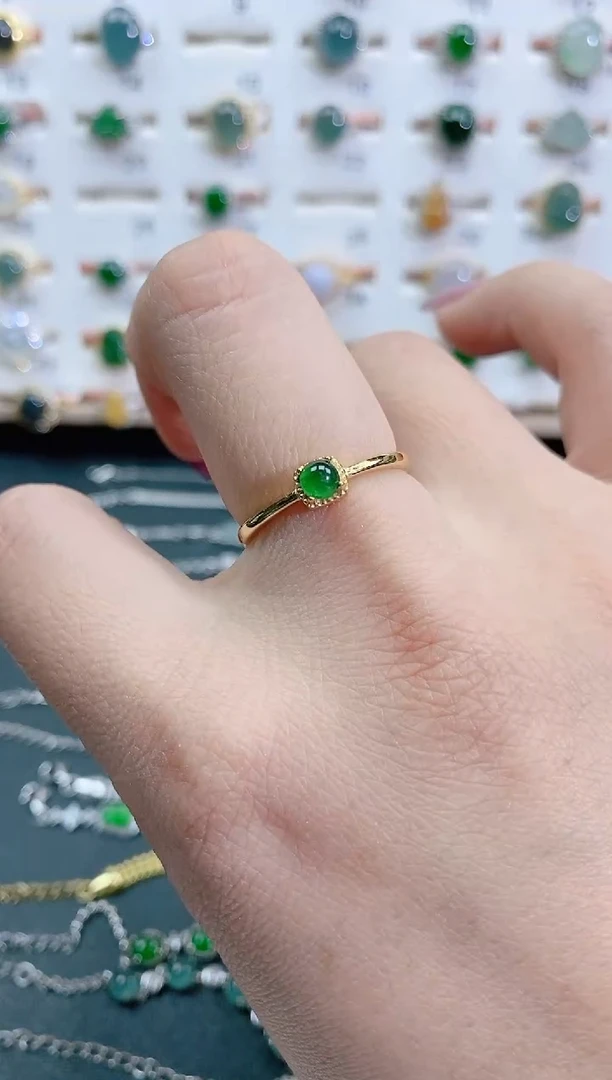 银S925镶嵌戒指翡翠 天然翡翠