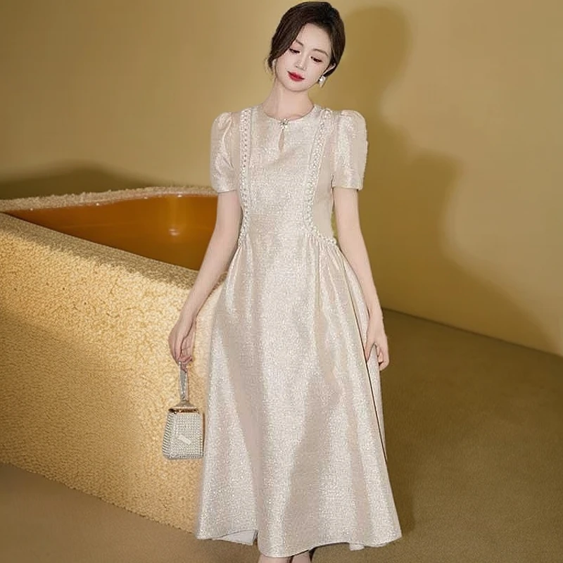 优雅端庄小香风连衣裙夏款高级感气质收腰胖mm显瘦a字裙D0862