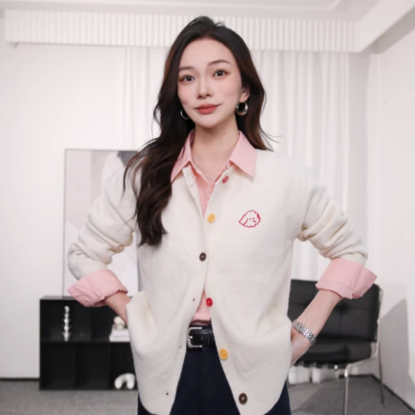 【年终狂欢购】茵曼时尚保暖百搭开衫毛衣慵懒休闲绣花针织衫