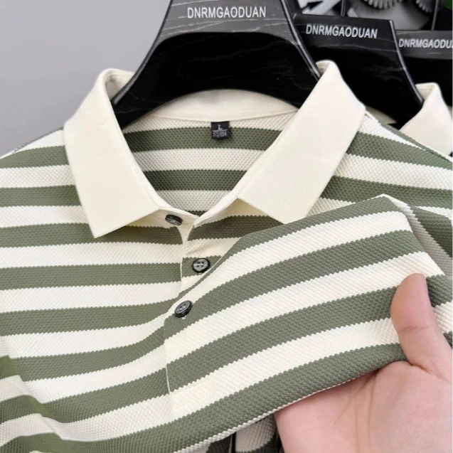 高端polo条纹POLO衫男夏季新款子丹保罗短袖外贸刺绣上衣半袖