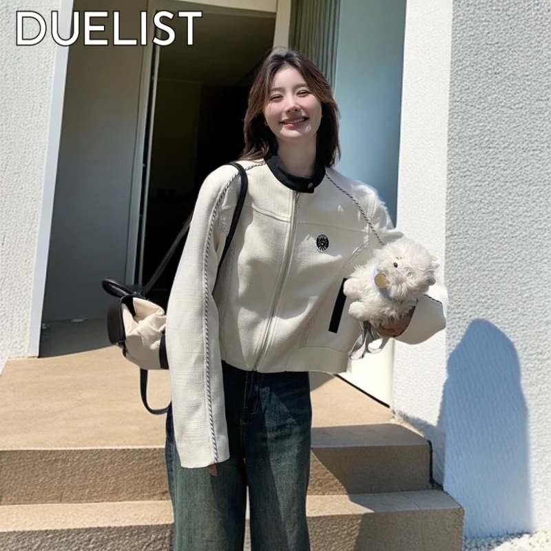 DUELIST白色气质小香风外套女新款棒球服 小个子短款工装机车夹克