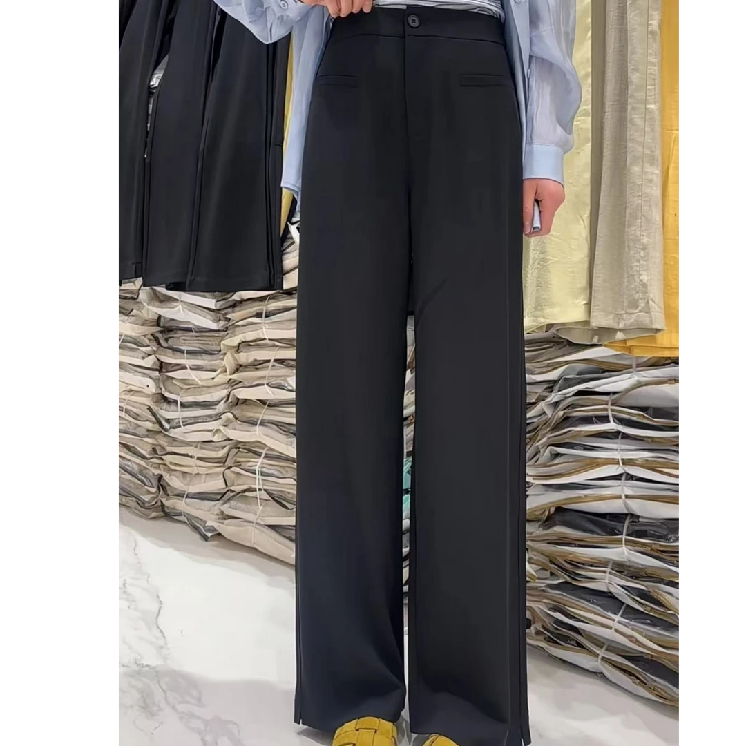2025优米服饰经典百搭时尚舒适显瘦垂感黑色直筒裤夏季洋气2376
