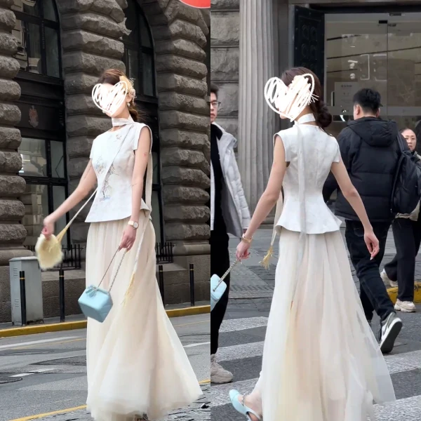 中式国风套装裙女2025夏季新款时尚显瘦提花无袖上衣半身裙两件套