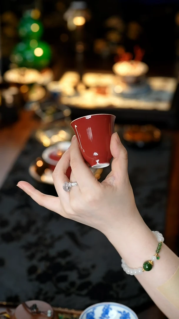 雲梦茶器单色季红闻香杯