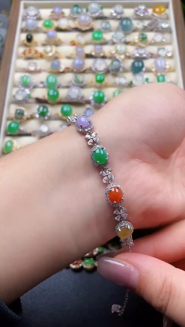 银S925镶嵌手链翡翠170