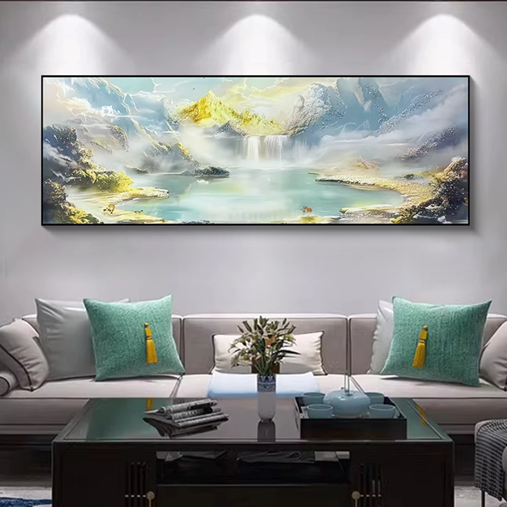 聚宝盆山水画客厅挂画镶钻沙发背景墙装饰画办公室山水壁画 70200