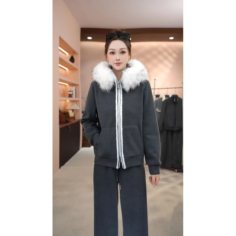 【MM.Studio】冬季新款时尚洋气双拉链显瘦带帽卫衣套装-MM177