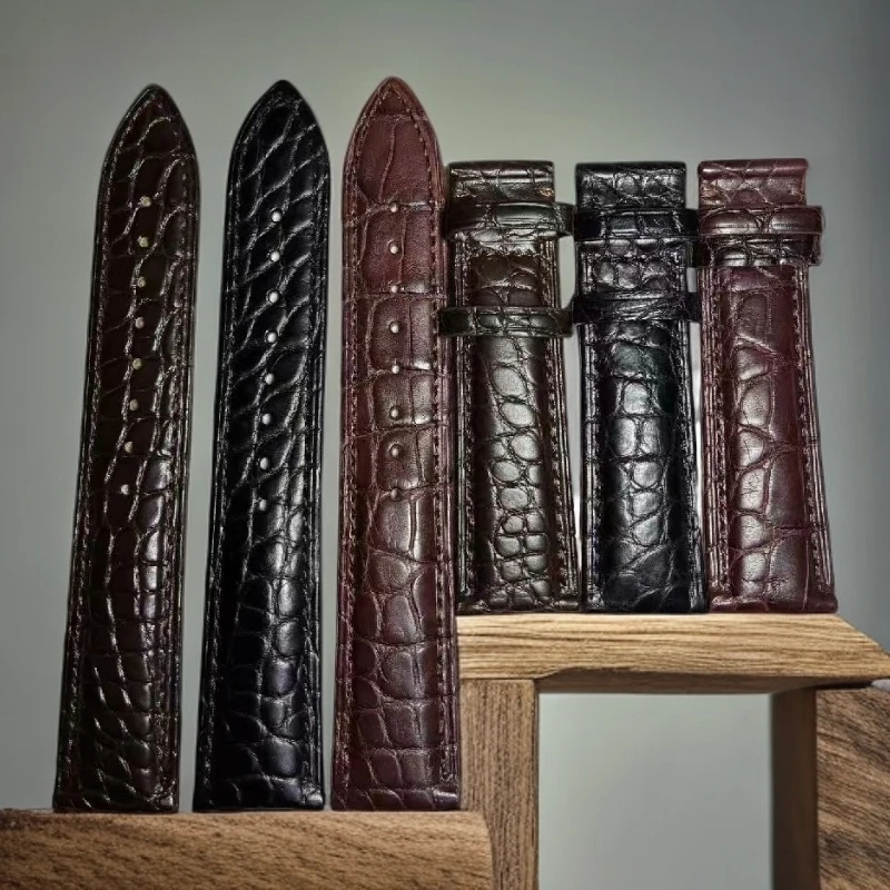 圆纹美洲鳄鱼皮头层美洲鳄适用力洛克名匠天梭表带手表带男款真皮