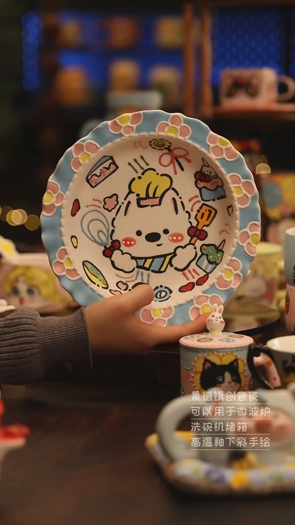 陶瓷景德镇可爱陶瓷釉下彩绘设计师款