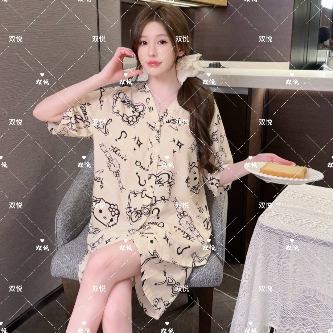 【黑白凯蒂猫】2025夏季时尚薄款可爱透气吸汗网红宽松韩版家居服