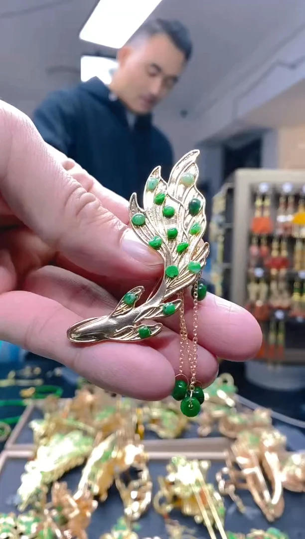 【闪购商品】翡翠耳饰合金91翡翠胸针
