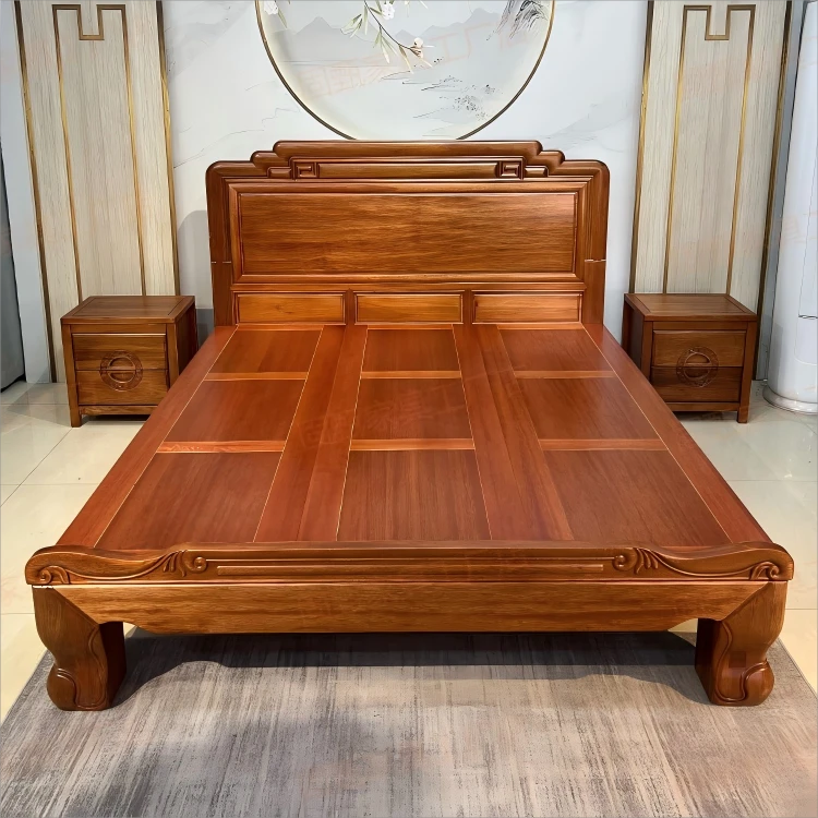 古典红木款家用主卧新中式卯榫黄金梨木全原木床轻奢简约双人大床