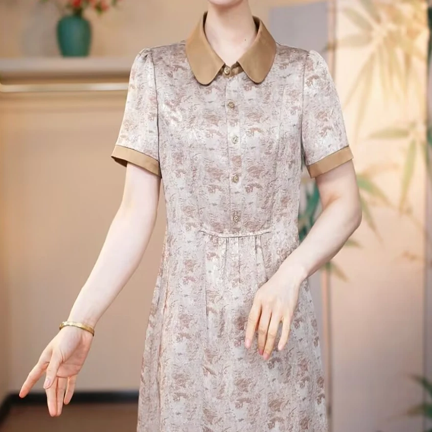 【视频专享】2025款桑蚕丝大码夏季连衣裙真丝中式显瘦高端女装