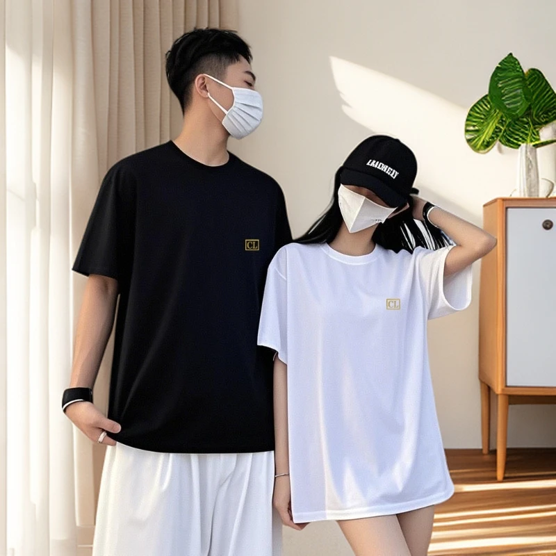 潮流前线情侣休闲男女夏季透气宽松纯棉短袖男士t恤圆领半袖男装