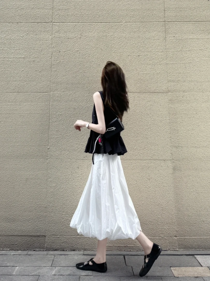 2025夏季新款法式高级感不规则褶皱上衣搭配高腰半身裙气质两件套