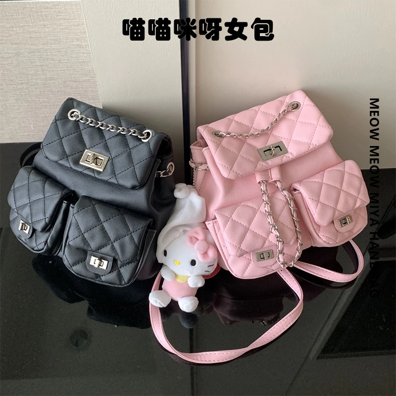 HOWELEAF/豪叶韩版香风菱格链条2025新款休闲百搭百搭多口袋背包