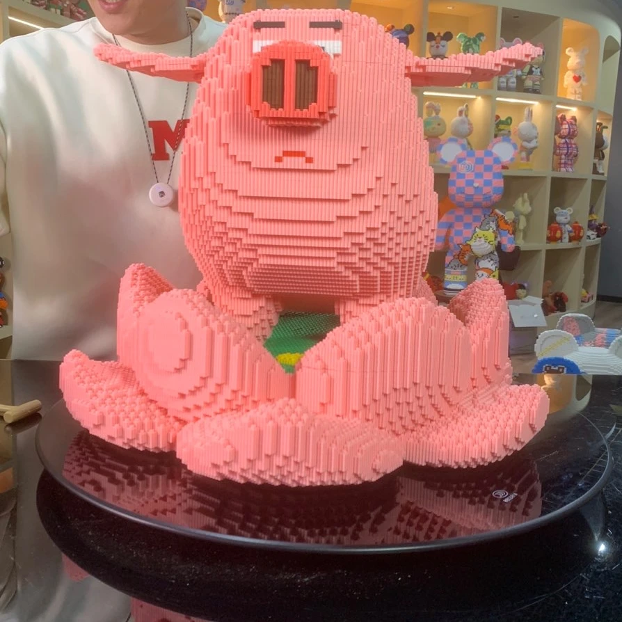 萌拼35厘米飞猪那吒+莲花积木益智颗粒玩具男女孩潮玩生日礼物