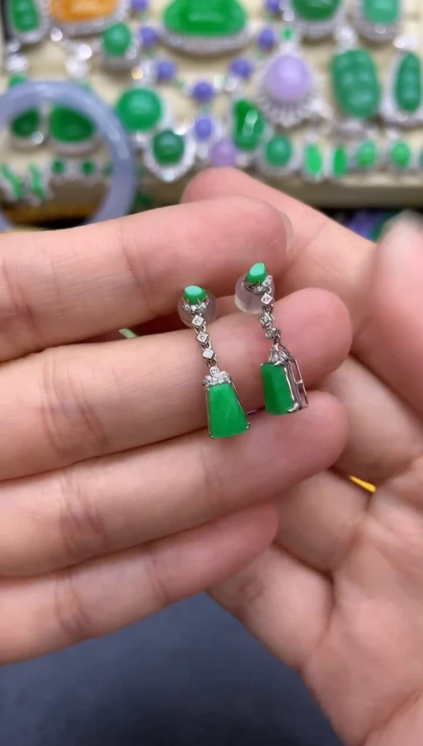 18K金镶嵌翡翠耳饰喵*格442-中国好珍宝