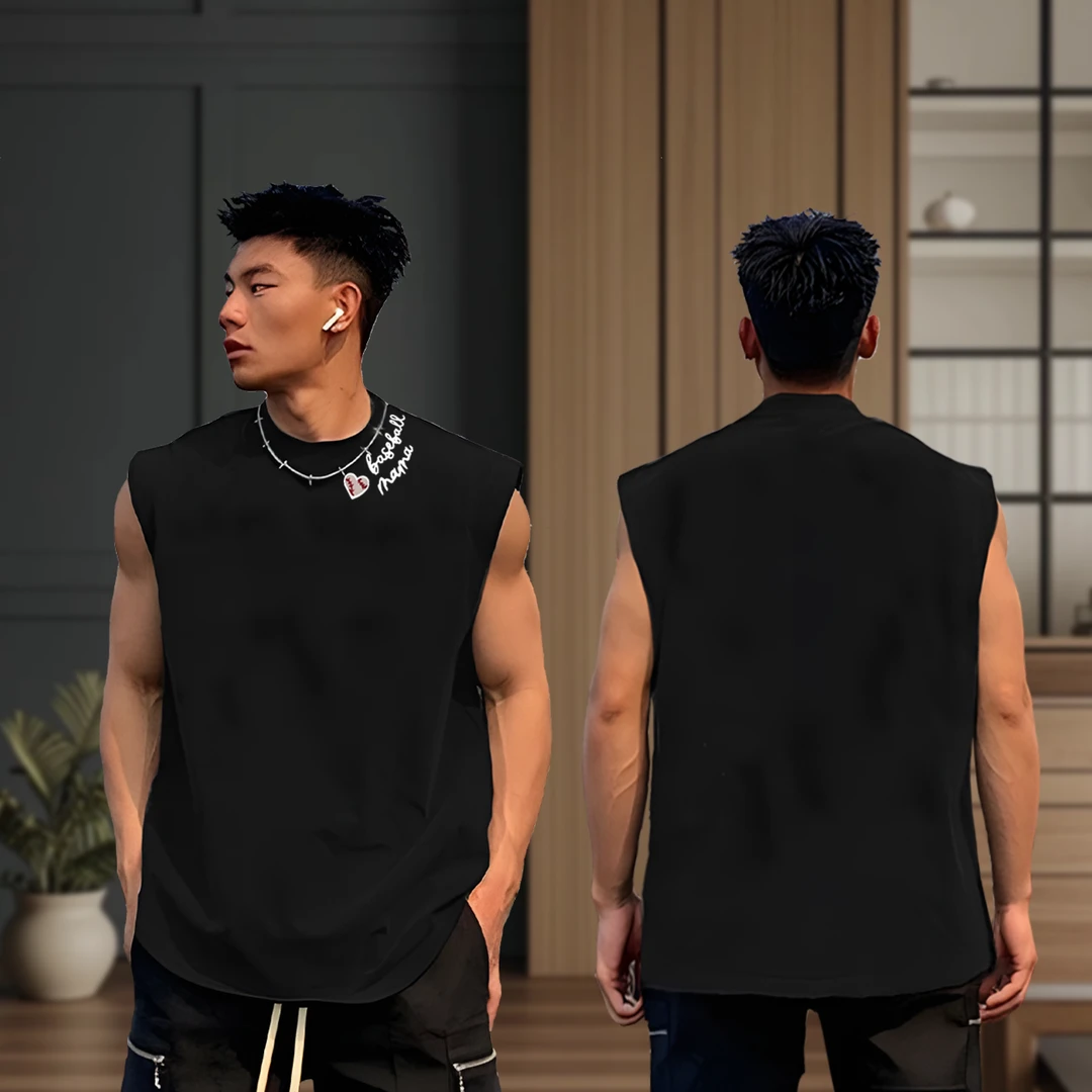 新款美式休闲宽松坎肩背心男潮牌高级感纯棉运动无袖上衣夏季透气