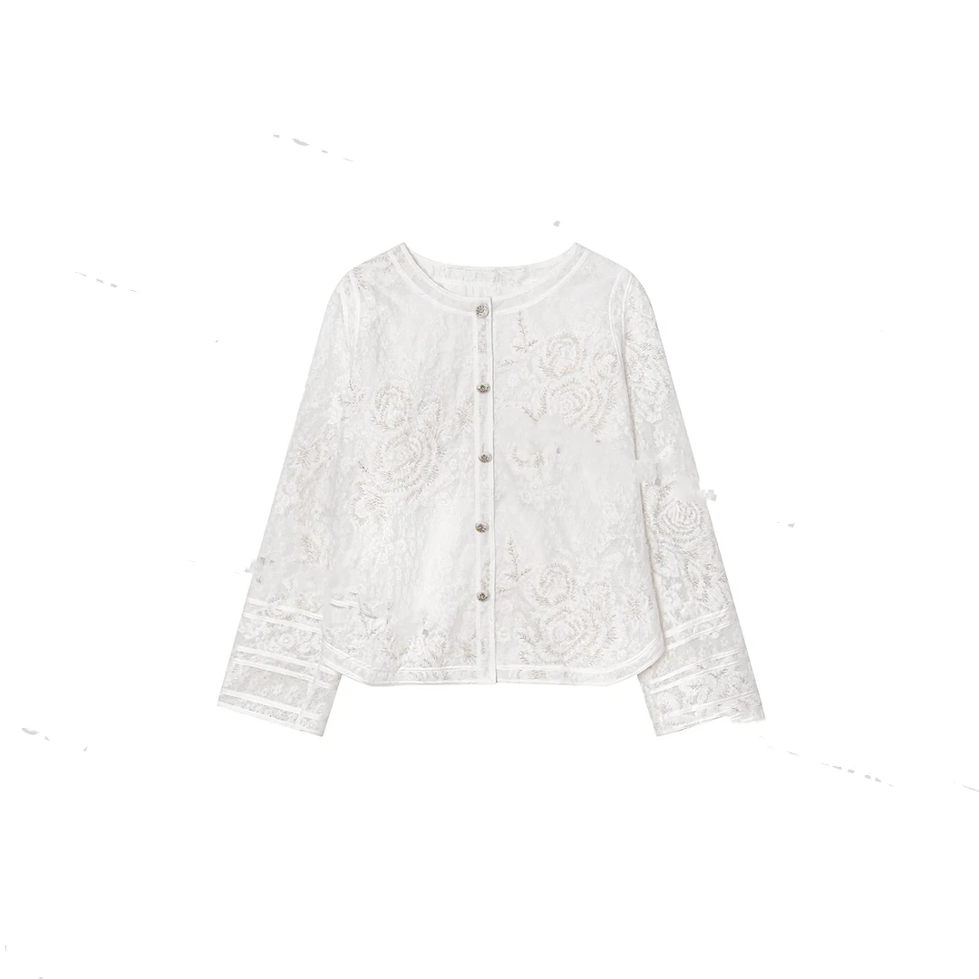 【绾栀】 重工设计别致圆领设计上衣女春夏新款小众百搭洋气短外套