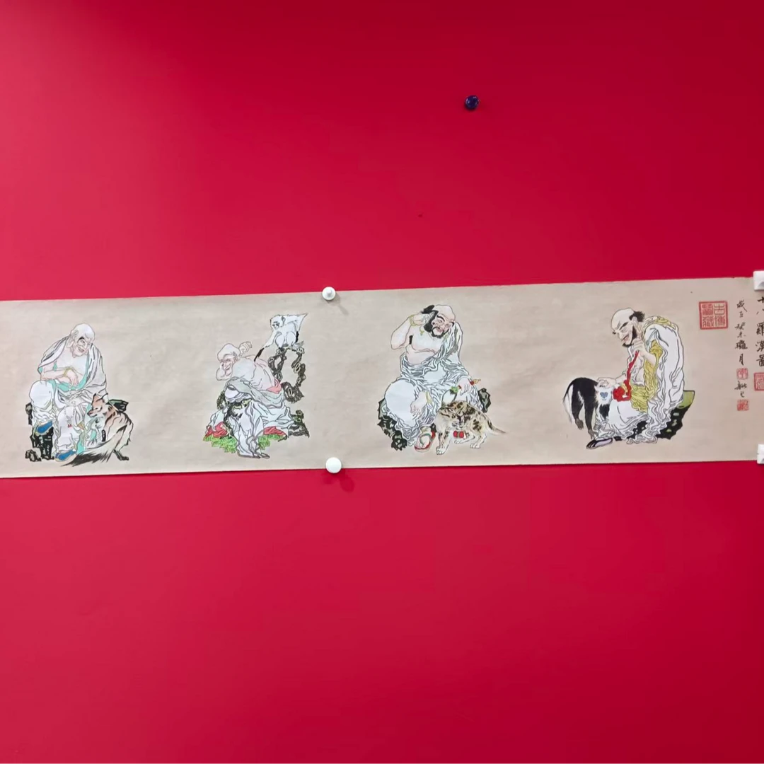李新社手绘宣纸七米长卷十八罗汉-人物画