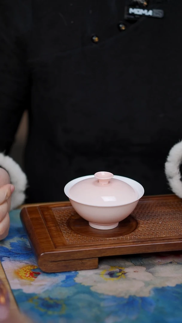 粉色 二才 高温瓷 盖碗