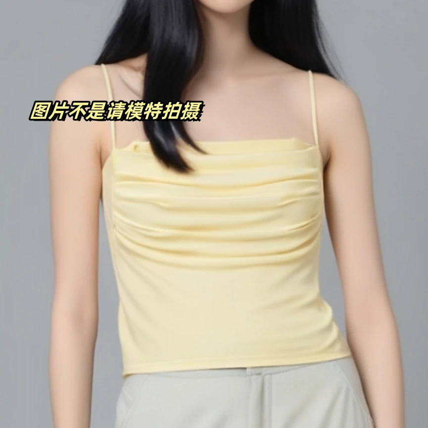 纯欲甜辣妹褶皱小吊带美背背心带胸垫裹胸修身打底显胸大抹胸上衣