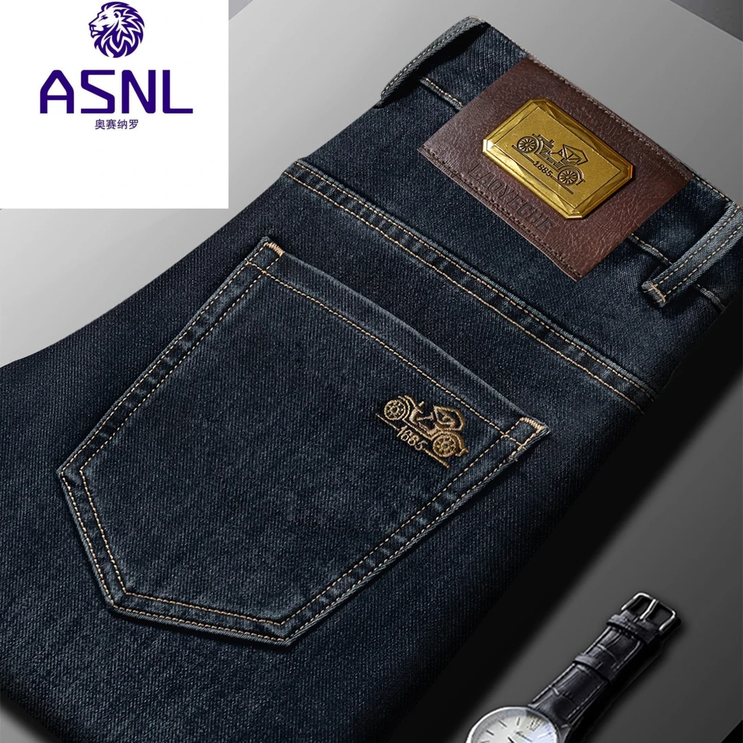 奥赛纳罗品牌专柜男士牛仔裤弹力秋冬季加绒直筒裤子香港高端商务
