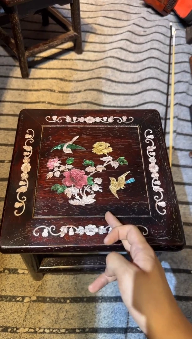 木紫檀富贵凳镶嵌彩贝花鸟花鸟