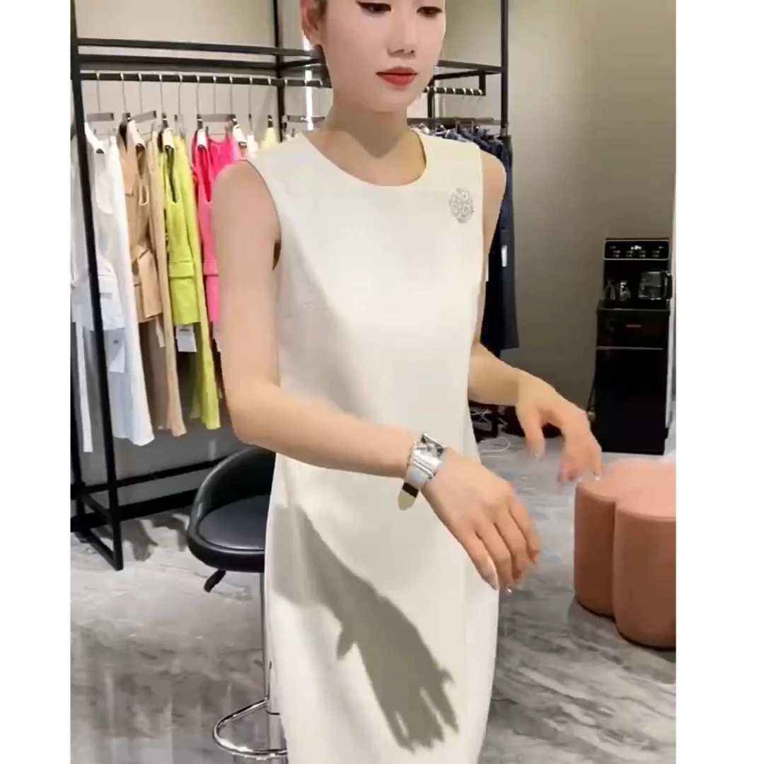 2025夏季不褪色套头极简风无袖连衣裙修身气质女款FJ73003