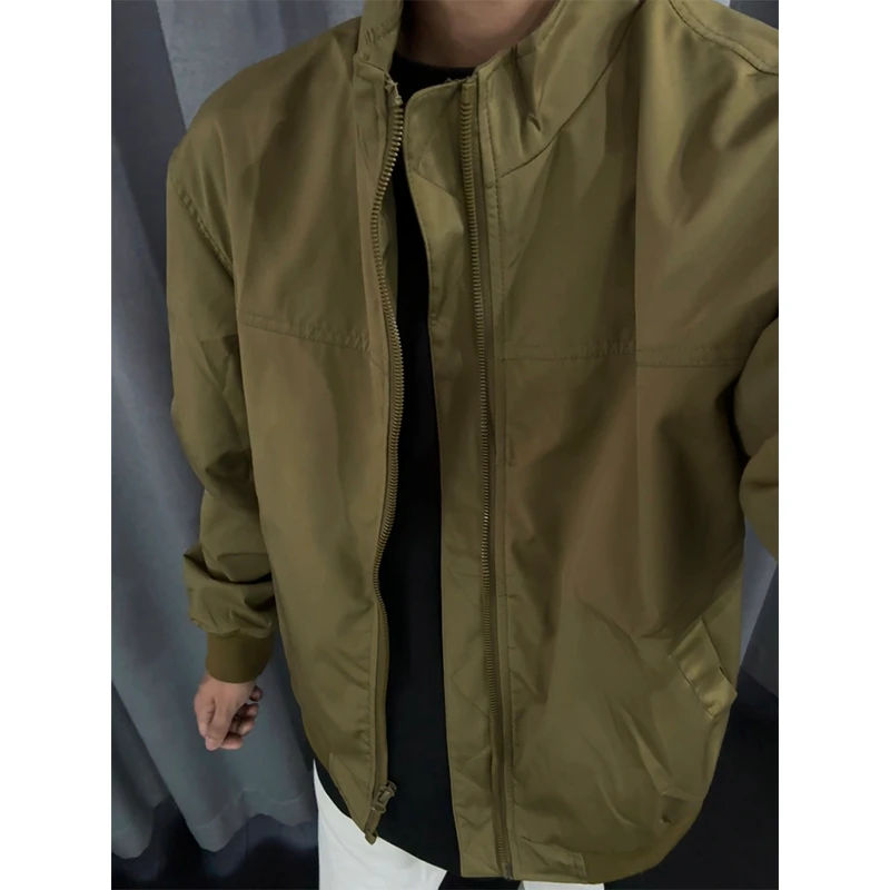 cleanfit美式立领夹克春秋纯色复古飞行夹克外套百搭户外棒球服