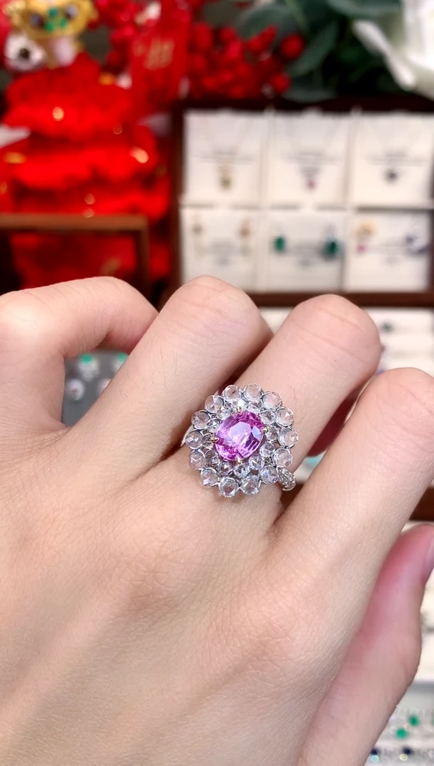 【闪购商品】彩色蓝宝石戒指18K金镶嵌1.57ct/天然宝石/七天无理由