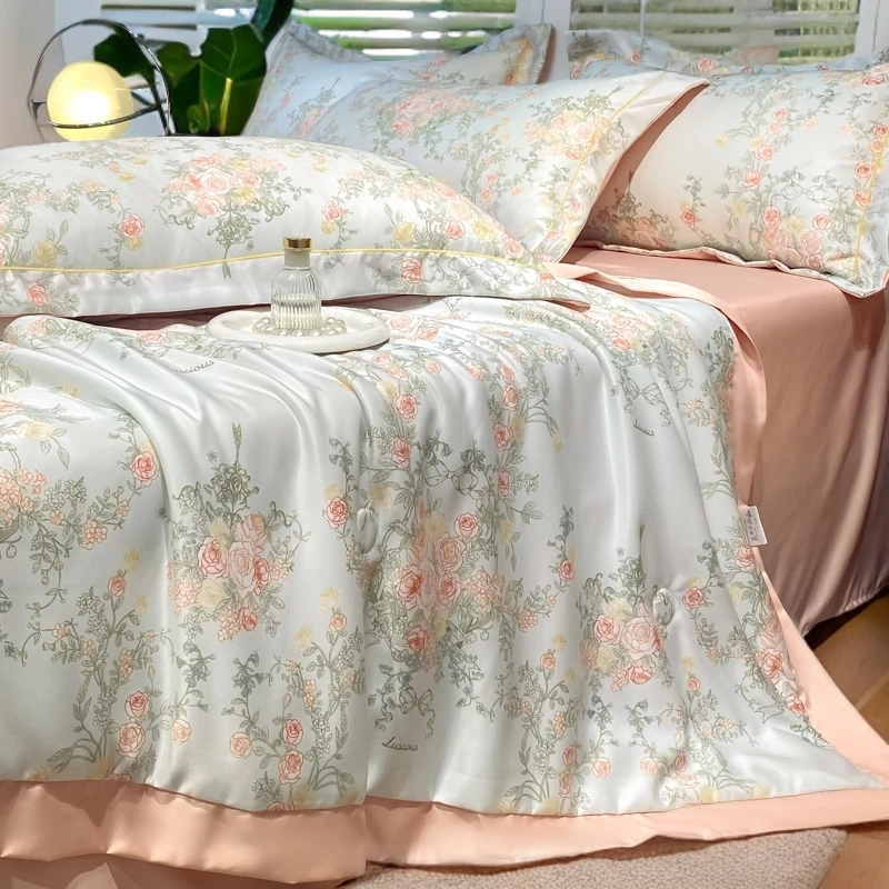 冰丝夏凉被四件套凉感空调被薄款夏被夏季被子双人丝滑透气可机洗