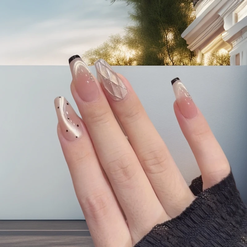 【法式香凌2】新款手工高端穿戴甲显白法式香槟猫眼流行气质可拆卸