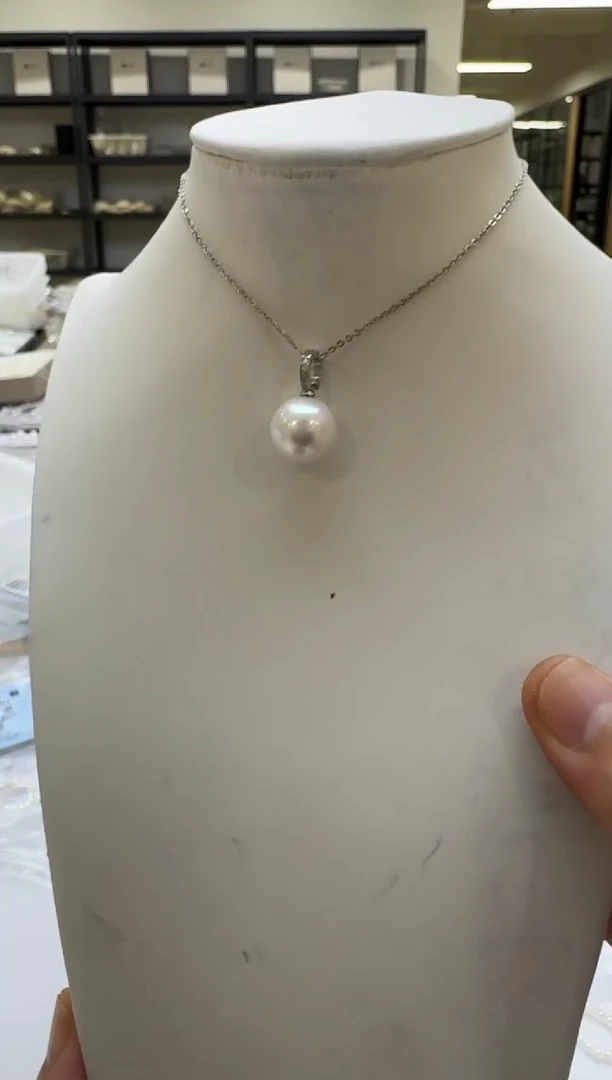 淡水珍珠银S925镶嵌吊坠(赠链)12-13mm 万能扣-新品