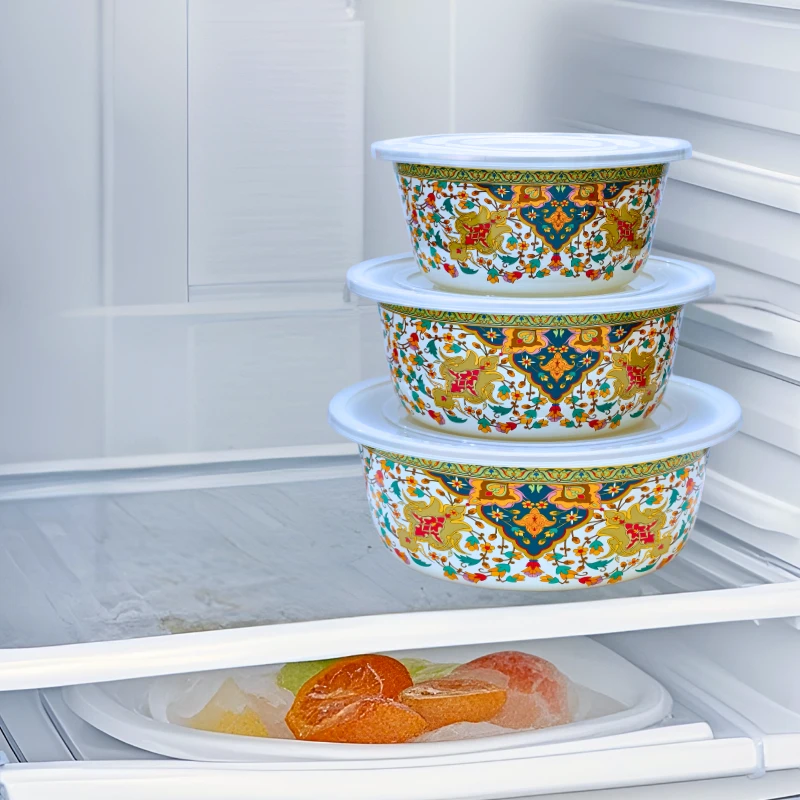 【搪小厨】24-28-32CM金边盆三件套家用复古搪瓷和面盆备菜盆搪瓷