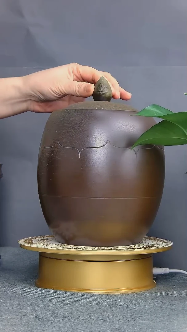坭兴陶柴烧莲花罐纯手工