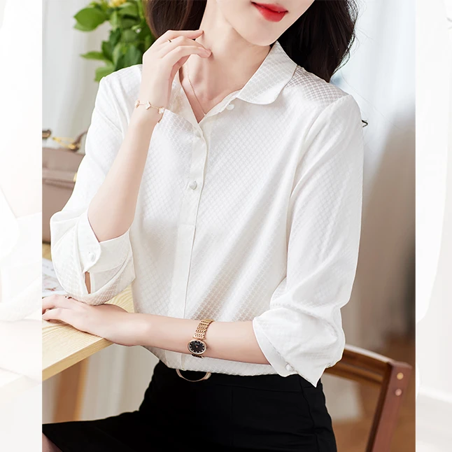 重磅真丝衬衫女长袖2025春秋新款时尚气质纯色高端桑蚕丝格纹衬衣