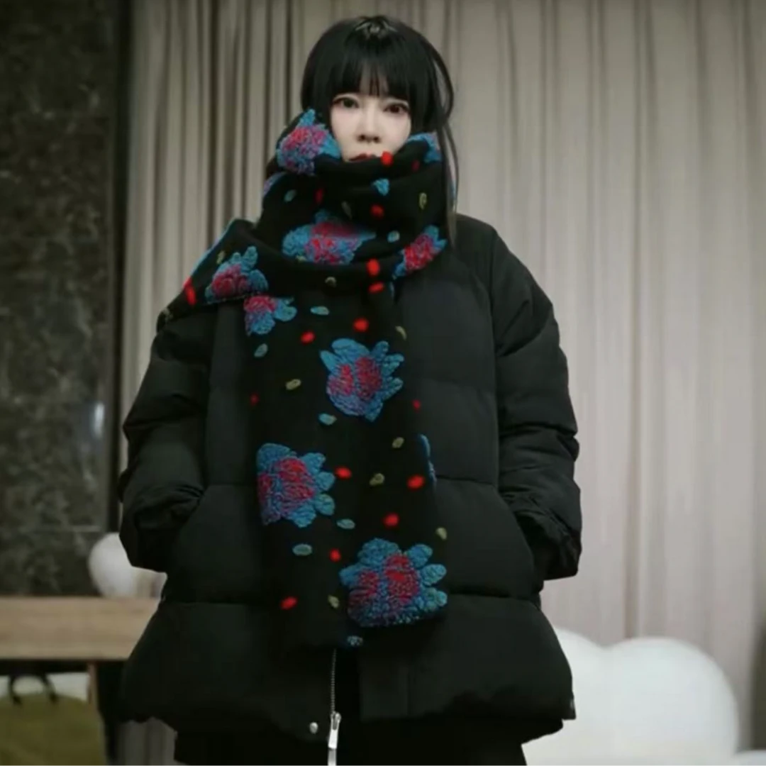 infobyfive2025秋冬180cm繁花似锦彩色花朵女士复古围巾2DJ2502