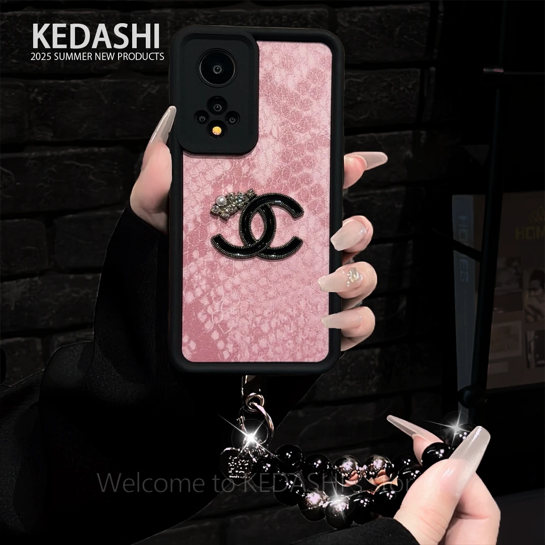 粉色蛇皮纹适用荣耀50双C标苹果华为VIVO小米OPPO手链手机壳女
