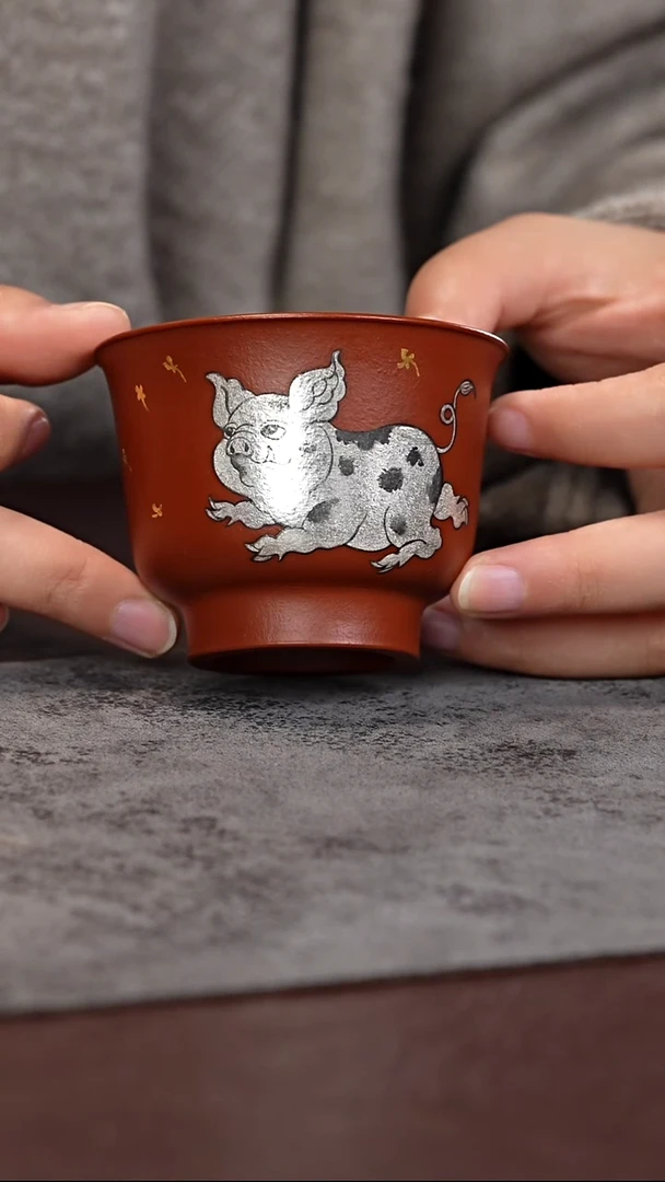 茶杯紫泥朱泥可爱猪