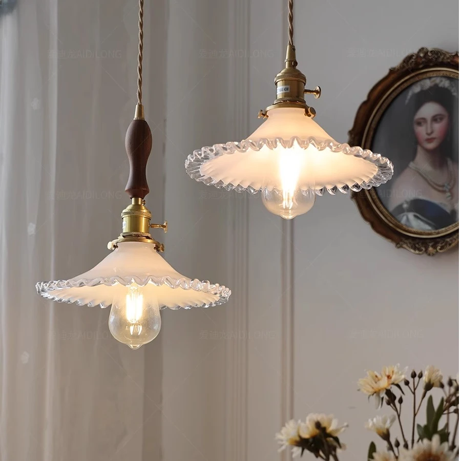 法式百褶群白色花朵玻璃吊灯日式吧台餐厅茶室床头咖啡厅小吊灯