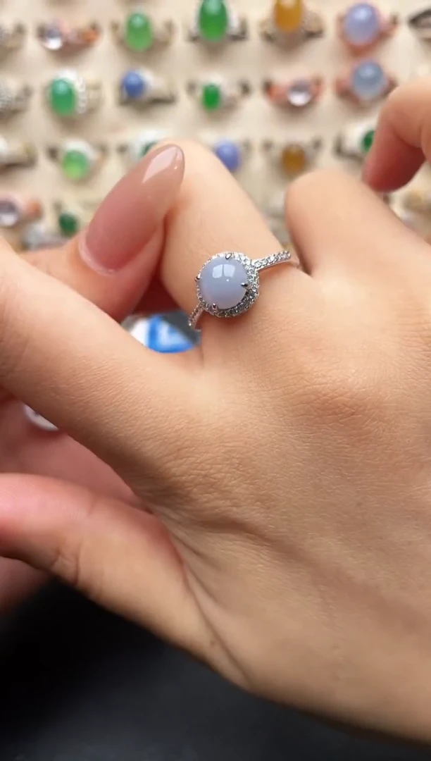 银S925镶嵌戒指翡翠一物一证一礼盒