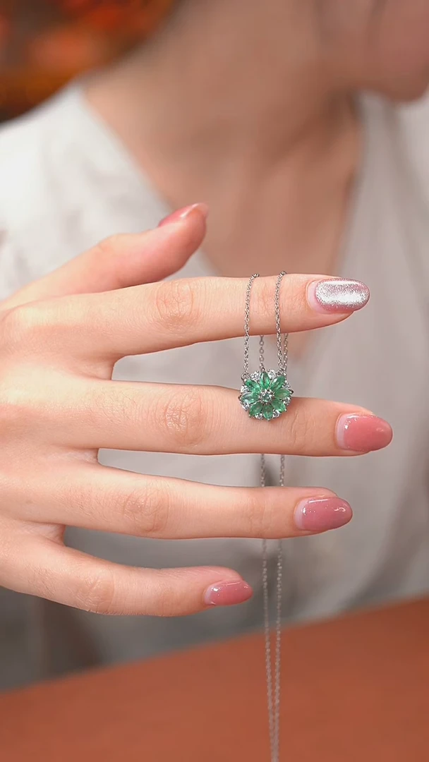 颈饰银S925镶嵌祖母绿波*墩KT24042420