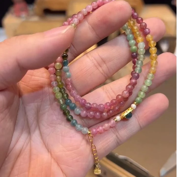 三圈碧玺手串搭配流苏吊坠手链F6155多样性发一