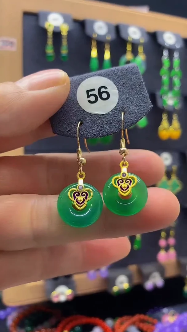 【闪购商品】玛瑙/玉髓耳环银S925镀金镶嵌耳饰056