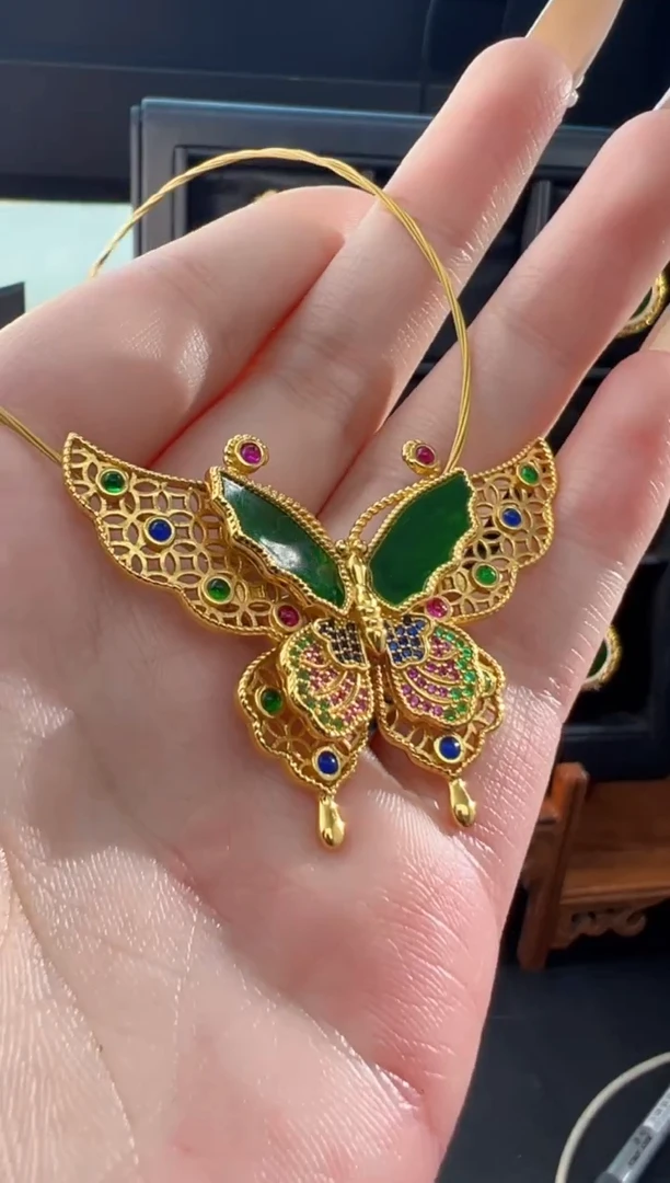 【闪购商品】翡翠吊坠(不含链)银S925镀金镶嵌天然缅甸翡翠A货吊坠