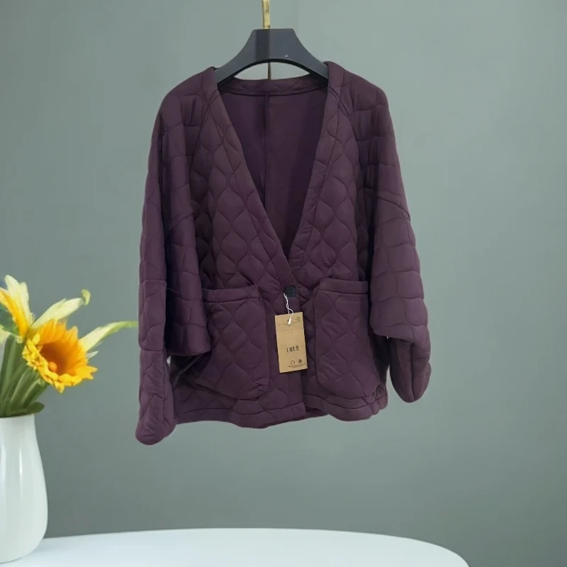 -444A-时尚爆款棉服外套女秋冬新款菱格显瘦爆款薄款夹棉棉衣